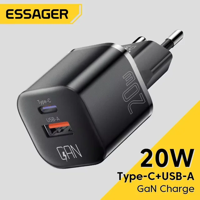Essager 20W GaN USB Type C Ładowarka PD Szybkie ładowanie telefonu QC 3.0 Szybkie ładowarki do iPhone 14 13 12 11 Pro Max Mini iPad Ładowanie