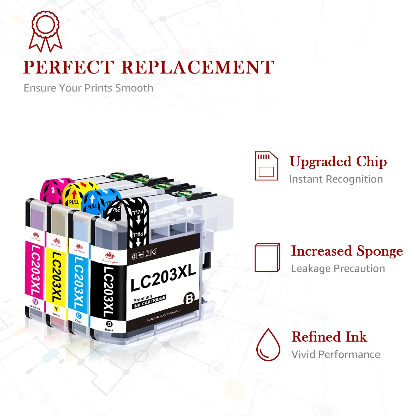 4pk LC203XL LC-203XL Ink Set For Brother LC201 MFC-J460dw MFC-J480dw MFC-J485dw