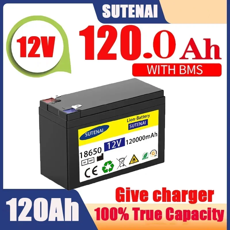 

Upgraded 12V 120Ah 18650 lithium battery Built-in BMS pack Rechargeable battery for solar energy electric vehicle battery