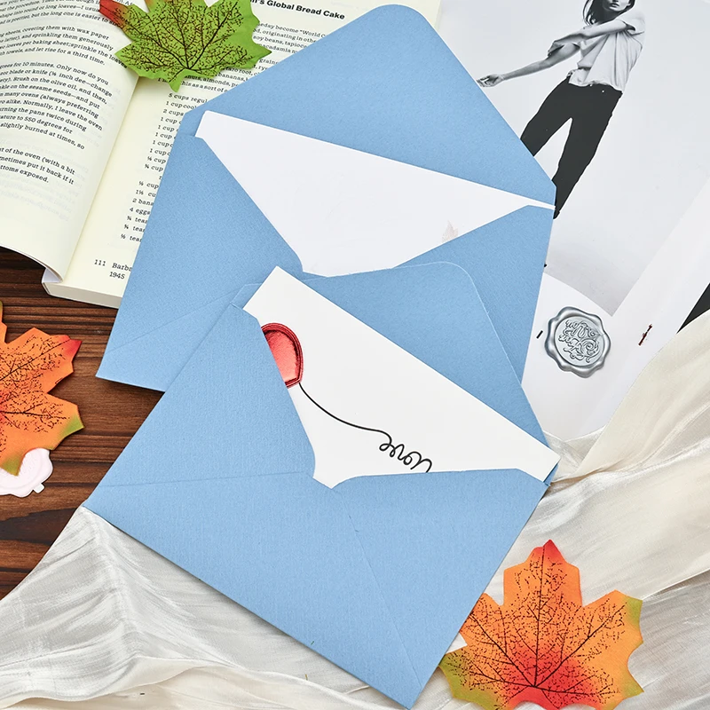 

10pcs High-grade 16x11cm Blue Envelopes for Wedding 250g Paper Invitation Small Card Business Stationery Supplies Storage Bag