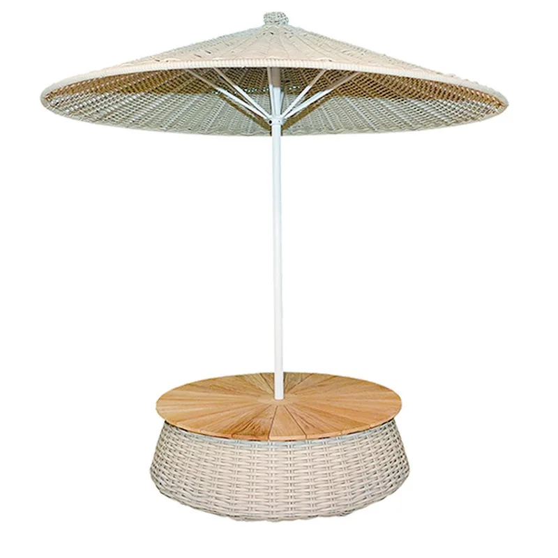 

Rattan Aluminium Waterproof Patio outdoor table and chair set with Umbrella With Marble Base Garden Parasol with Seat Base