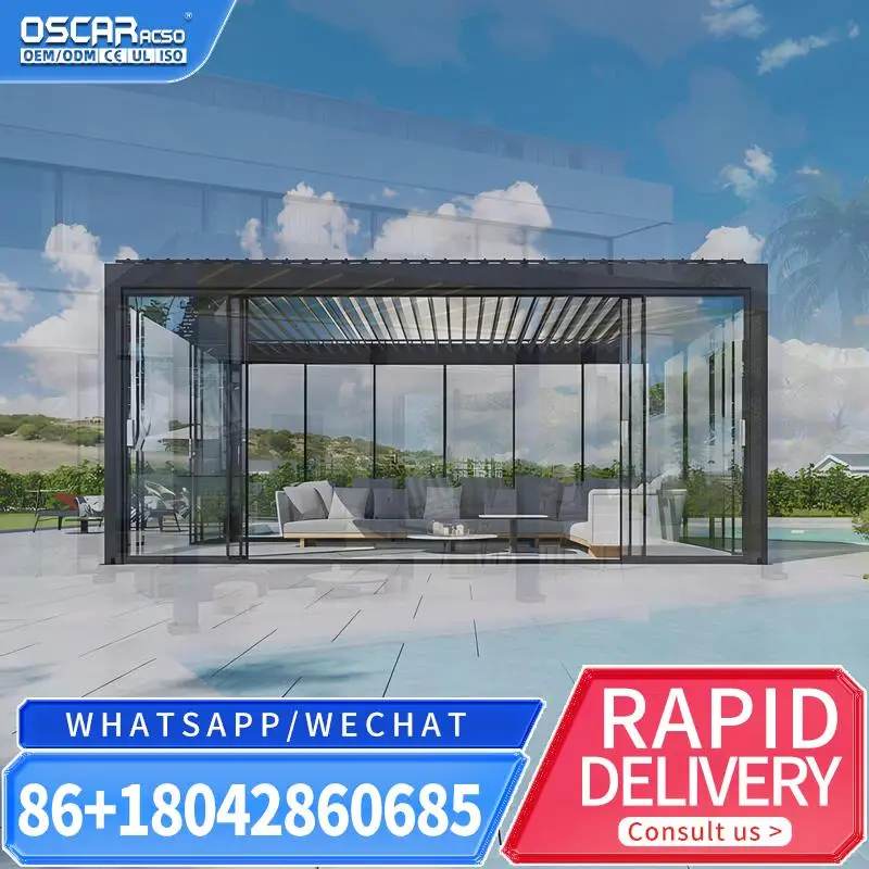 

Моторизованные алюминиевые жалюзи на крыше, садовая беседка для патио с RGB-подсветкой для беседки на заднем дворе, балкона, террасы