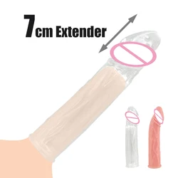 Penis Sleeve 7CM Extender Reusable Condom Cock Sleeve Dick Enlargement Delay Ejaculation Dildo Realistic Penis Sex Toys For Men