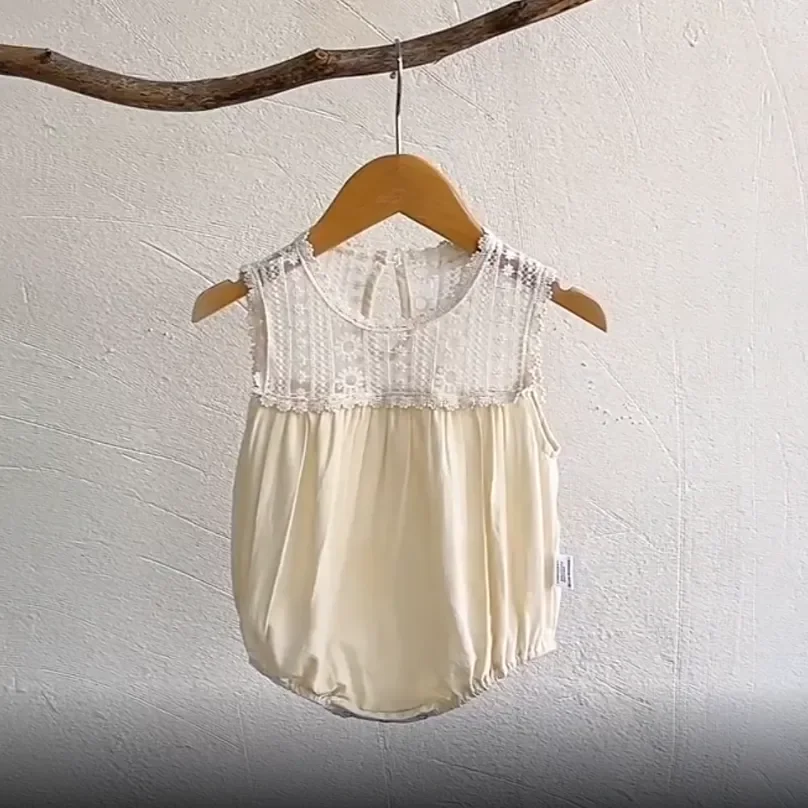 6011B Baby Lace Clothes 2023 Summer Fashion Lace Flower Woven Cotton Girl\'s One Piece Clothes Princess Climbing Clothes