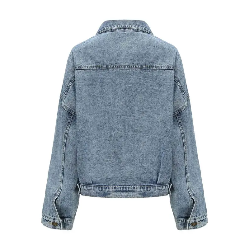 

AB15-Women's Short Loose Casual Large Pocket Denim Jacket