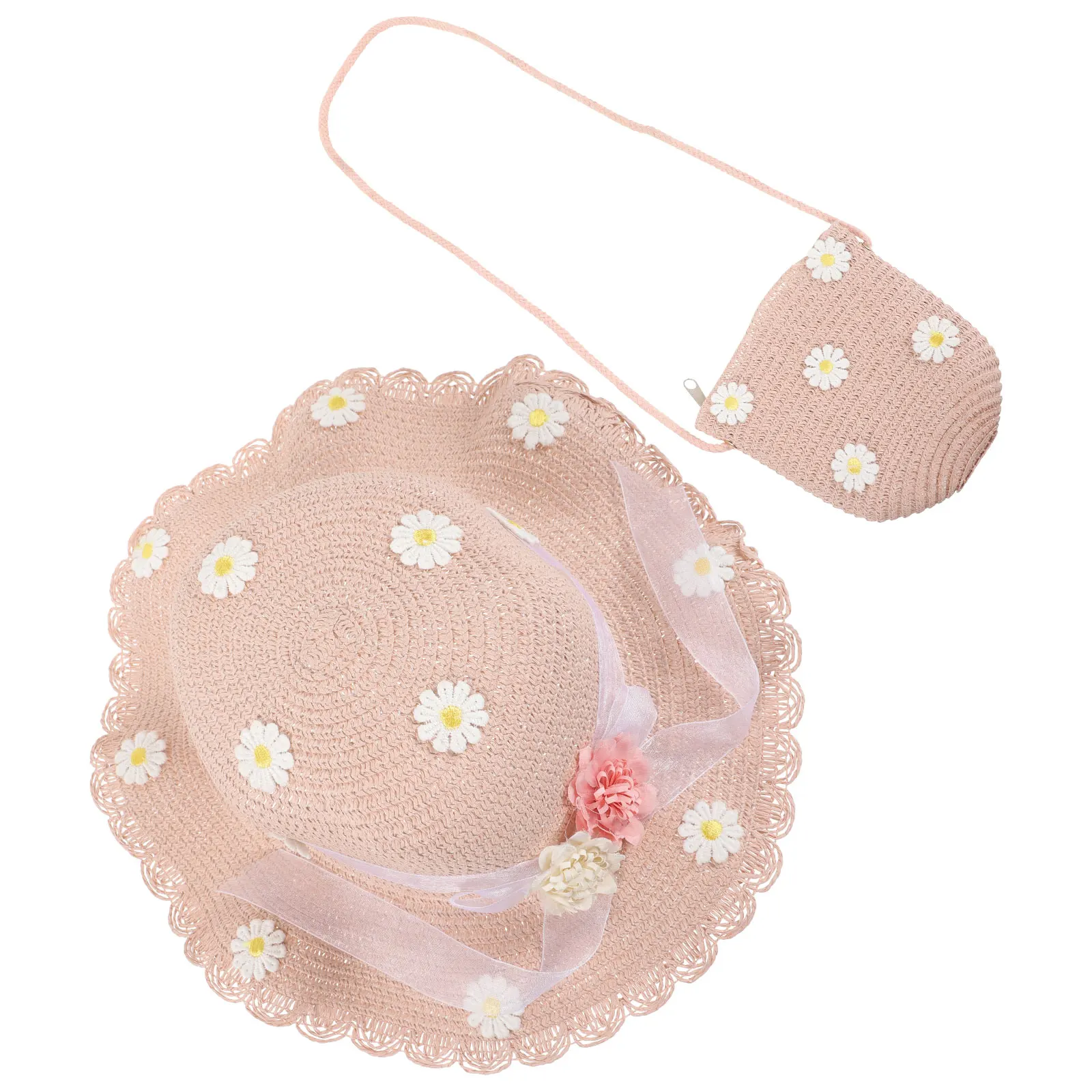 

2pcs Straw Sun Hat Kids Baby Toddler Daisy Pattern Lightweight Breathable Summer Beach Travel Sun Protection Hat Kids