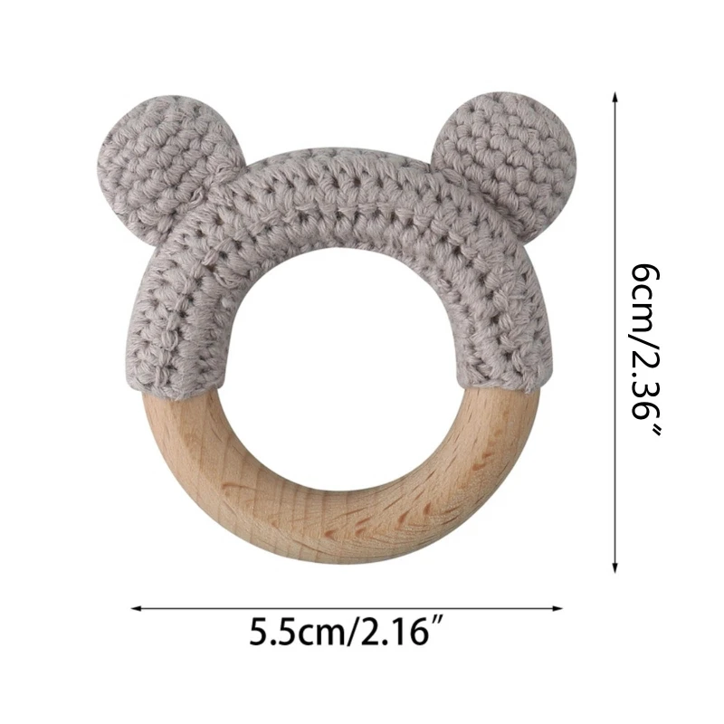 57EE Baby Teether Wooden Ring Crochet Knit Wool Rattle Nursing Chewing Teething Toy