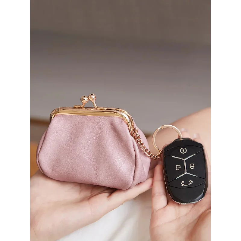 Retro Mini Lock Clip Coin Purse, Daily Portable and Cute Handheld Storage Bag for Girls, Solid Color Simple Key Bag