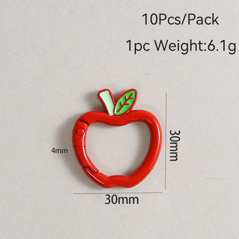 Creative 10Pcs/Pack Apple Baked Paint Buckle For Keychain Making Accessories 6 Colors Options Alloy Clasp DIY Hanging Keyring