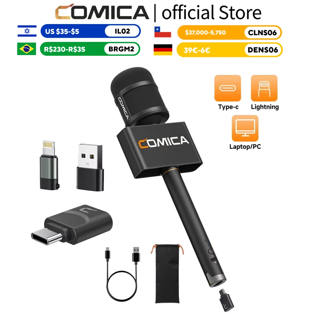 COMICA Revo S Kardioid-Funkmikrofon für Smartphones 48kHz/24bit Geräuschunterdrückung Outdoor-Interviewmikrofon