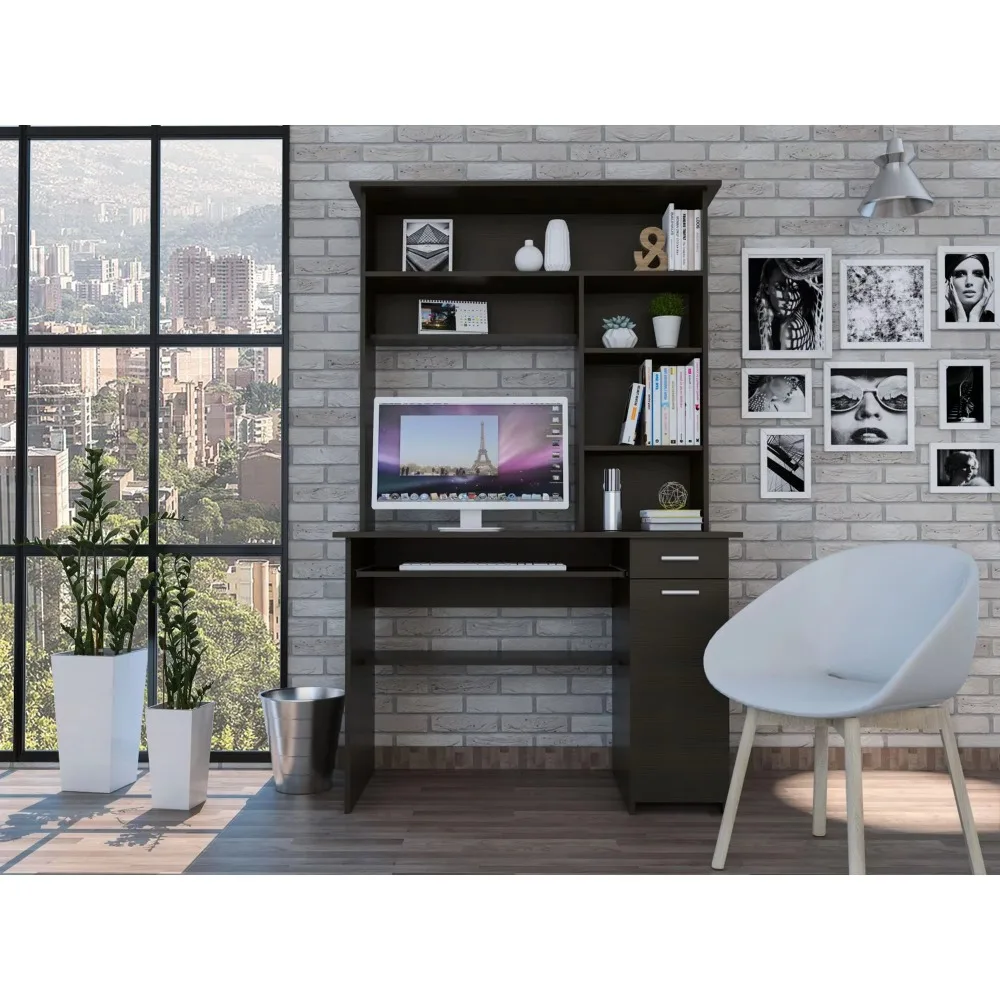 Black Wengelwood 2 Drawers 7 Layers Computer Desk with Locker Office Furniture