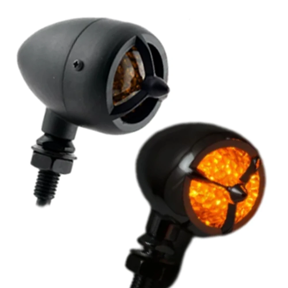 2PCS Black Chrome Motorcycle Turn Signal Light Amber 12v Motorbike Blinker Indicator Bullet Lamp M10 Motor Accessories