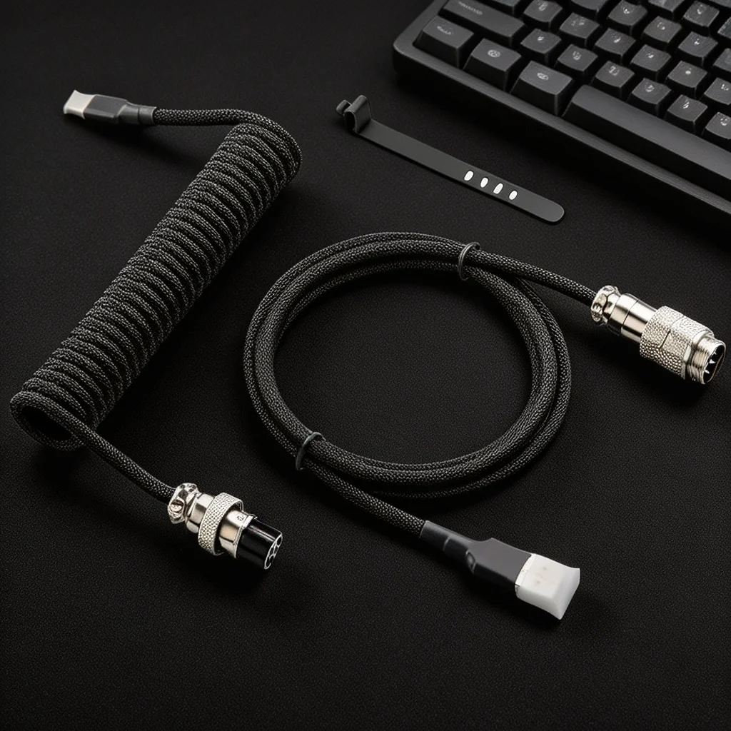 Spiralförmiges USB-C-Kabel, abnehmbarer Metallstecker, 1,5 m, doppelt ummantelt, geflochten, USB-A-auf-USB-C-Kabel für mechanische Gaming-Tastatur