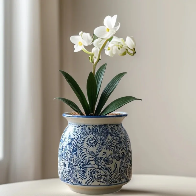 DSA perforated flower pot blue and white ceramic vase creative home living room decoration ornament