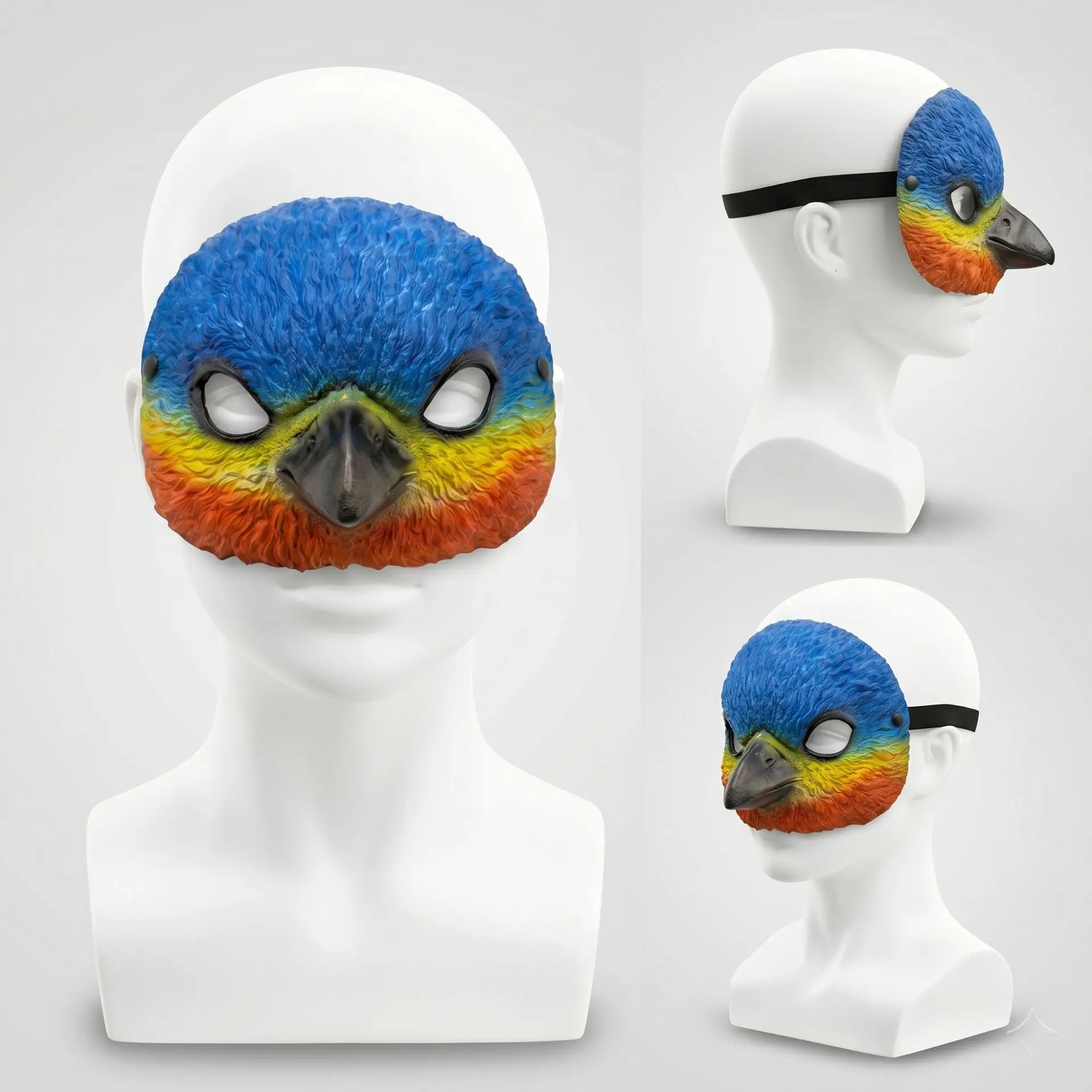 Plumage Eagle Half Face Mask Cosplay Realistic Blue Yellow Red Bird Pu Mask Carnival Halloween Masquerade Dress Up Party Props 3