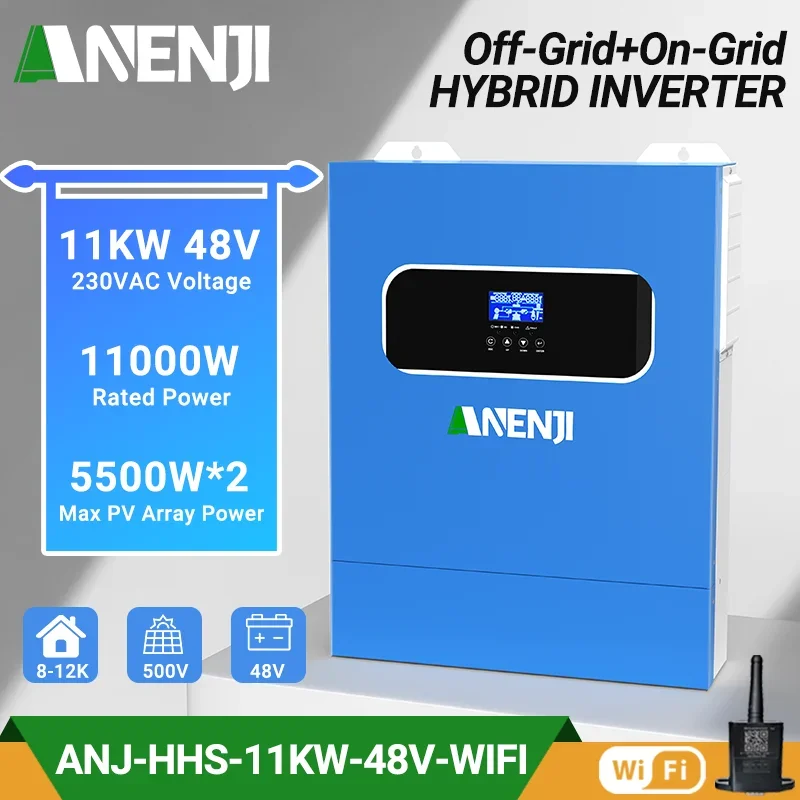 11KW 48V Hybrid Solar Inverter With 2 MPPT 160A Solar Charge Controllers Pure Sine Wave On/Off Grid Inverter For 220VAC PV 500V
