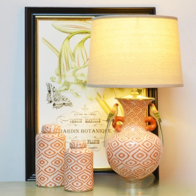 New Chinese hand-painted paper pattern, red ceramic desk lamp c
