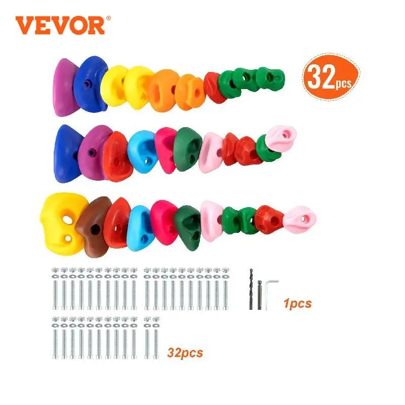 VEVOR 32 Rock Climbing Holds Multi-Size and Multi-Colored Rocks for Kids and Adults for Indoor and Outdoor Playground Play Set