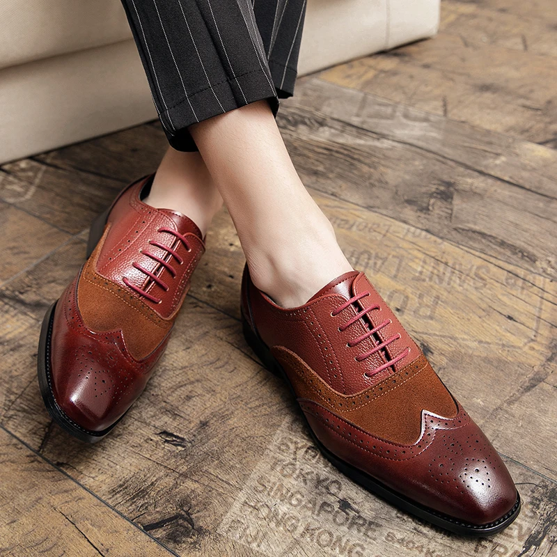 Men Wingtip Detail Lace Up Oxford Shoes Vintage Brown Dress Shoes