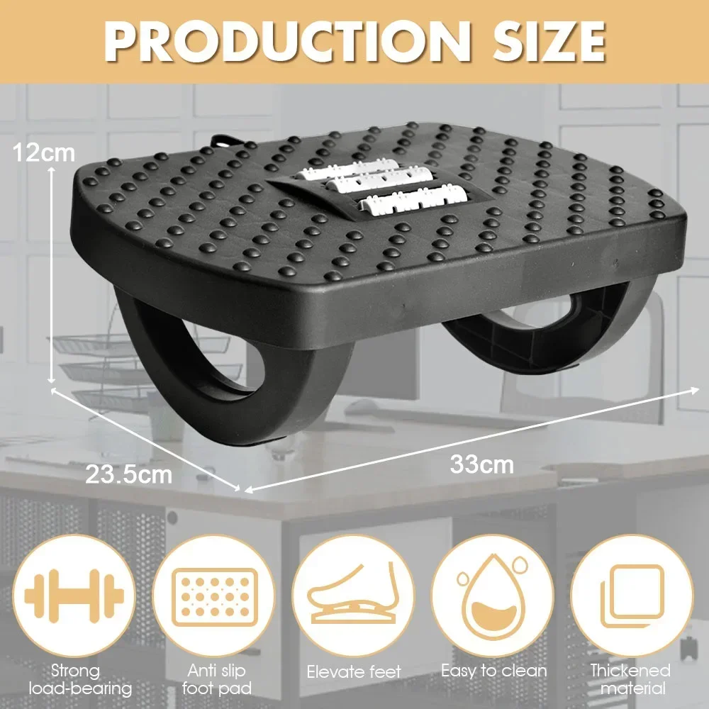 

Ergonomic Under Desk Footrest with Massage Rollers Non-Slip Posture Corrector Leg Rest for Office Home Pain Relief