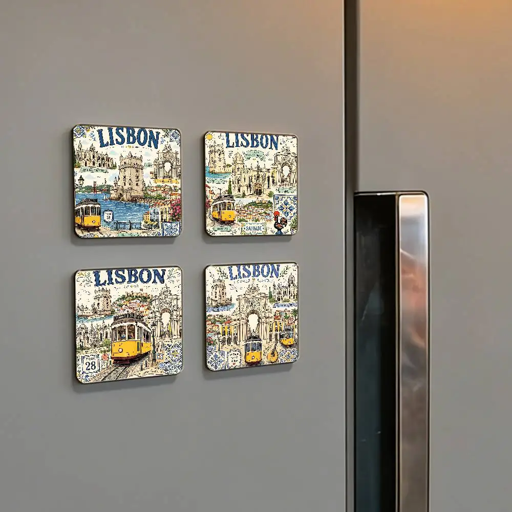 LISBON City Aesthetic Art Fridge Magnet Set Creative Square Decorative Adhesive Stickers Magnets For Festival Gift