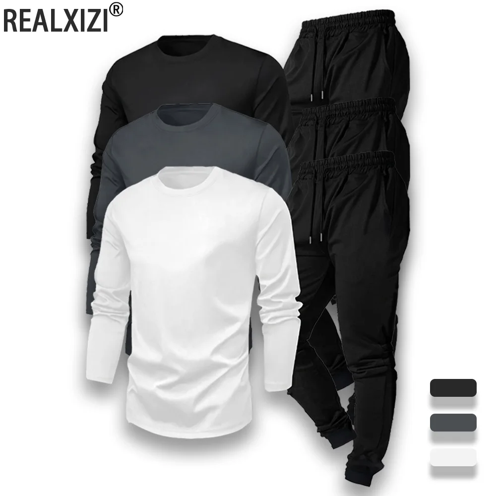 

Autumn Men's Sports Tracksuit Outdoor Casual Pullover + Pants 2 Sets Round-neck Long Sleeves Sweatshirts and Jogging Sweatpants