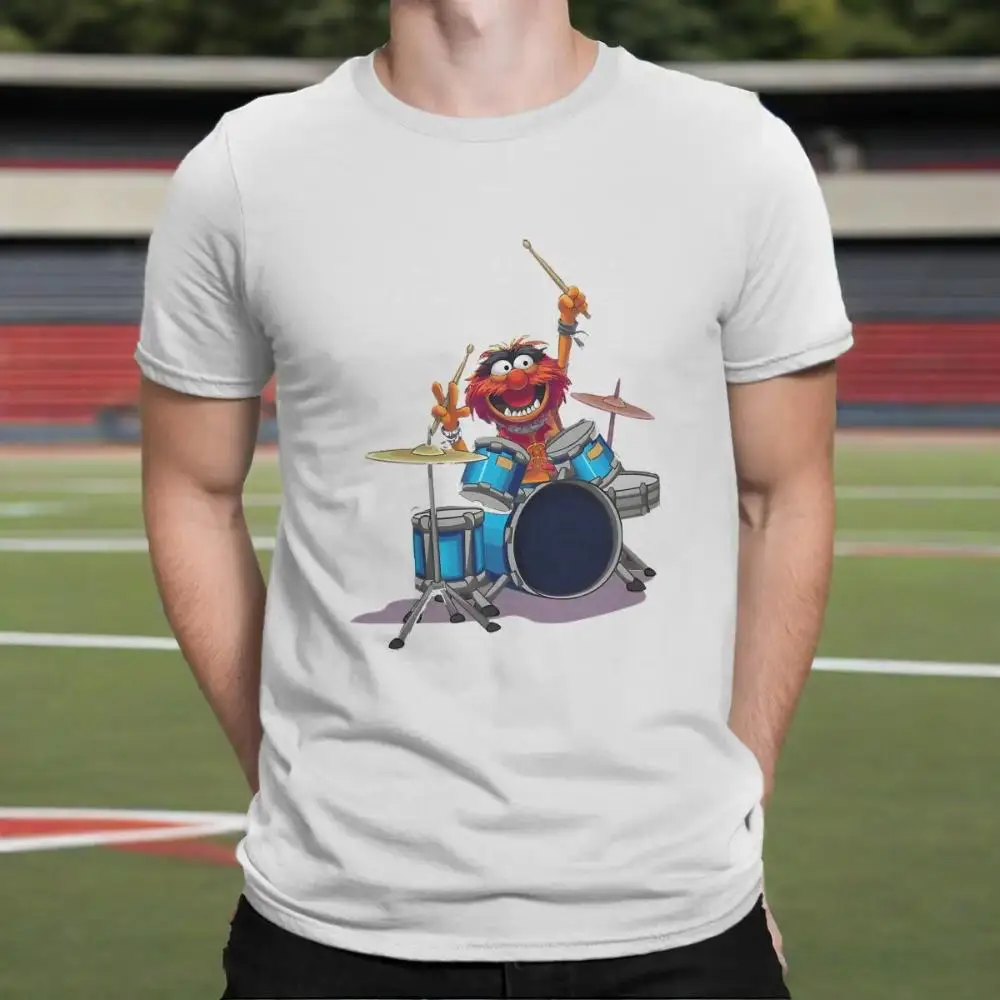 

Nordic style, drummer puppet print T-shirt, high quality cotton round neck short sleeves, men's tops, machine washable, soft