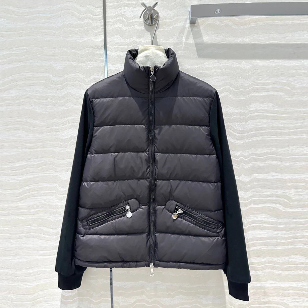 

New Fashion Autumn Winter 90% White Goose Down Patchwork Coat Women Turtleneck Zipper Long Sleeve Stripe Stitching Casual Jacket