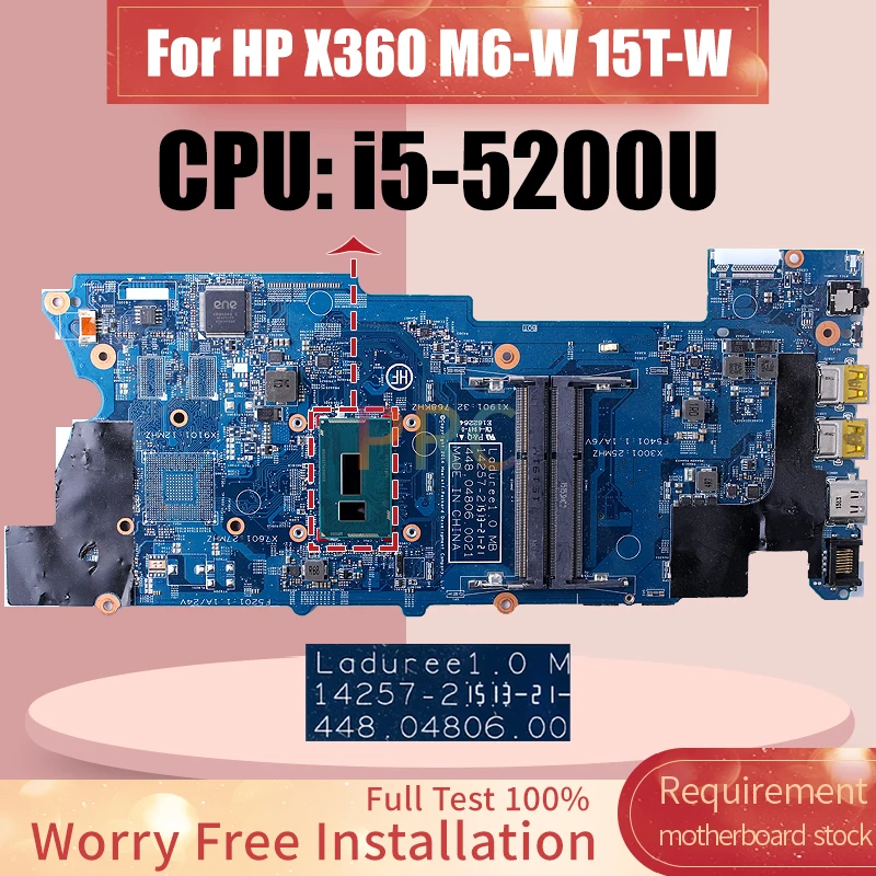 For HP X360 M6-W 15T-W Laptop Motherboard 14257-2 SR23Y i5-5200U 807537-501 Notebook Mainboard Full test
