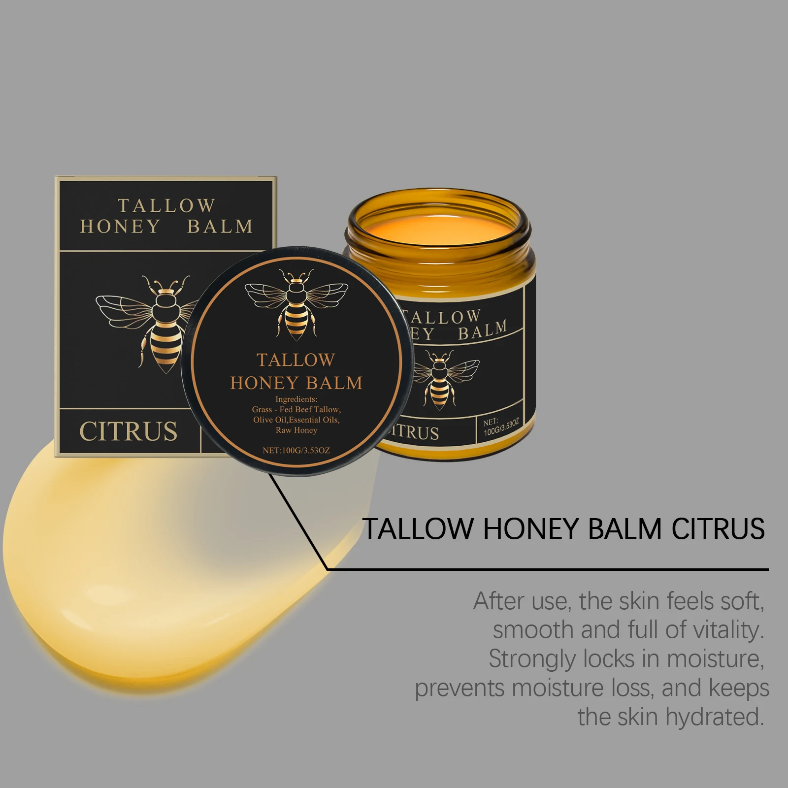 Organic Beef Tallow Honey Balm Natural Nourish Hydrating Boost Skins Elasticity Whipped Tallow Moisturizer For Daily Skin Care