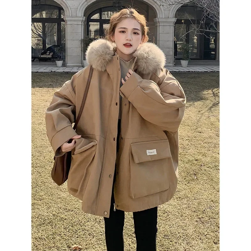 2023 New Winter Korean Pop Overcomes Women's Mid length Plush Thickened Coat Cotton Coat Warm Cotton Coat Women Commuting P187