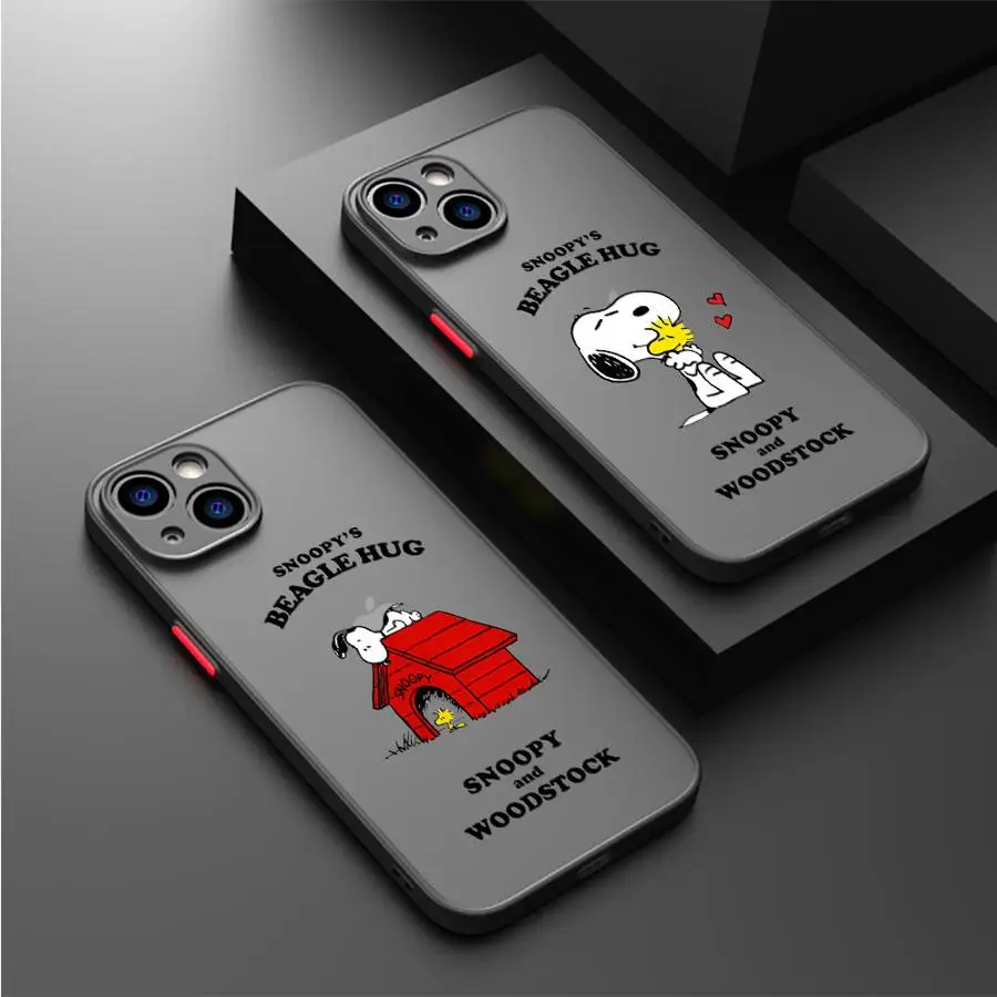 Cartoon Cute S-Snoopys Phone Case for iPhone 14 15 16 Pro Max Plus 12 13 11 Pro Max SE 7 8 XR XS 12 Mini Matte Soft