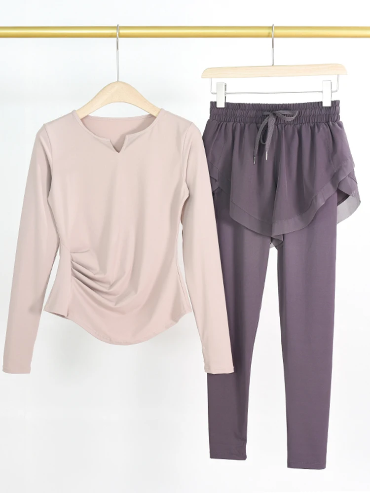 

Faionable Комплект спортивной одежды для йоги для женщин Long Sve Fitn Одежда Тренировочный костюм для пилатеса Брюки для бега V Ne Комплект из двух предметов