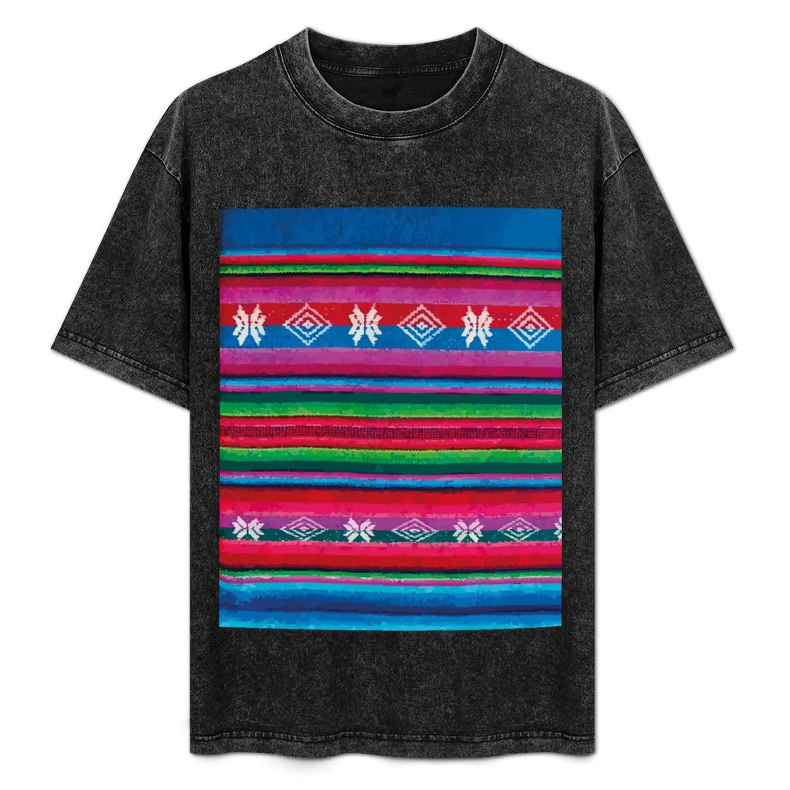 

Mexican serape embroidered poncho fabric rainbow maximalist decor T-Shirt designer shirts cute clothes mens t shirts top quality