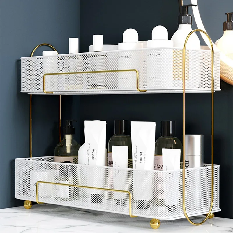 Bathroom Shelves Sink Storage Racks Washroom Double Toiletries Shelves Free Punching Toilet Stand Storage Rack