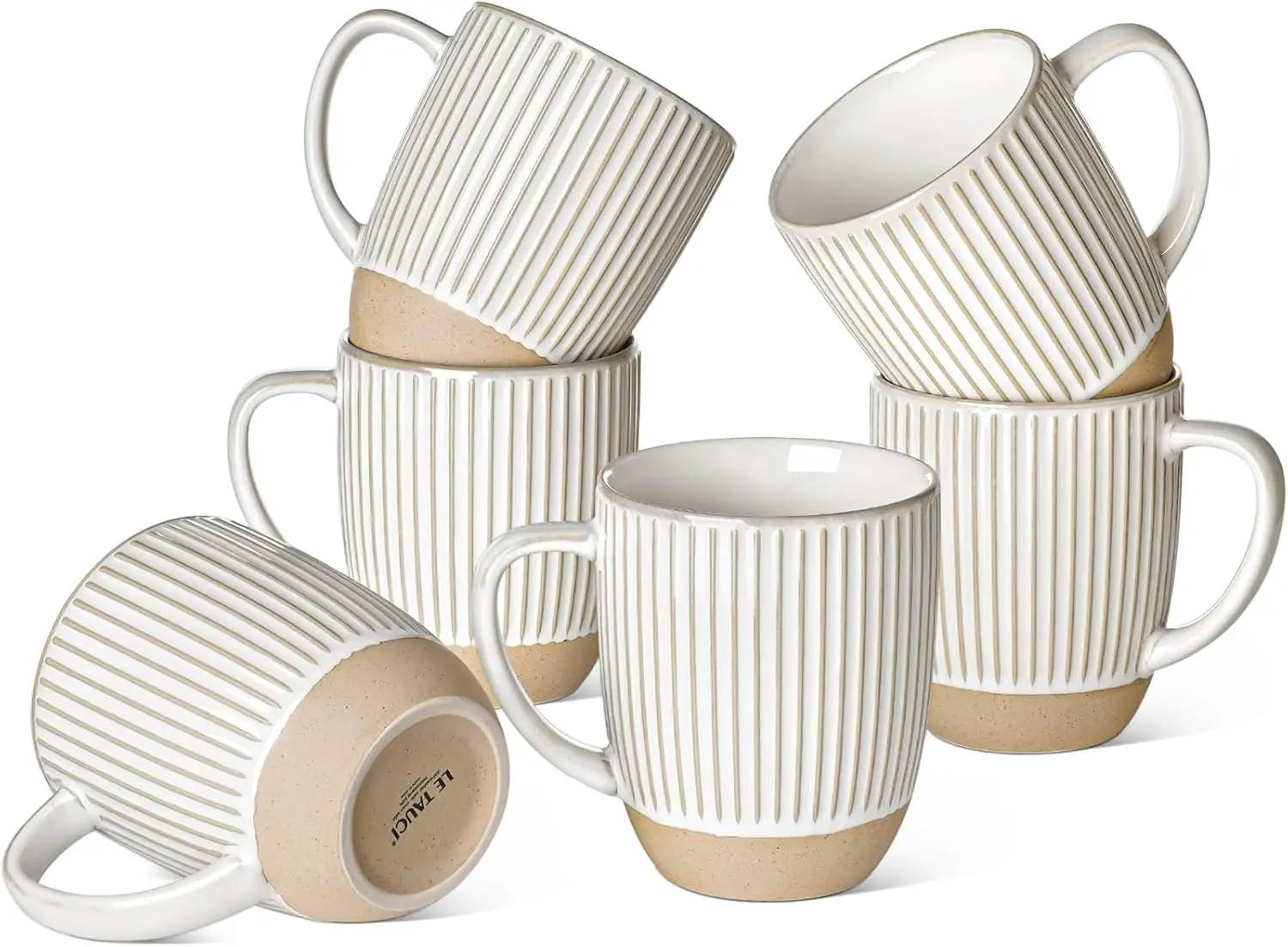 

Ceramic Coffee Mugs 16 oz, Embossment Cups for Latte, Hot Tea, Cappuccino, Mocha, Cocoa, Set of 6, Arctic White, Farmhouse Style