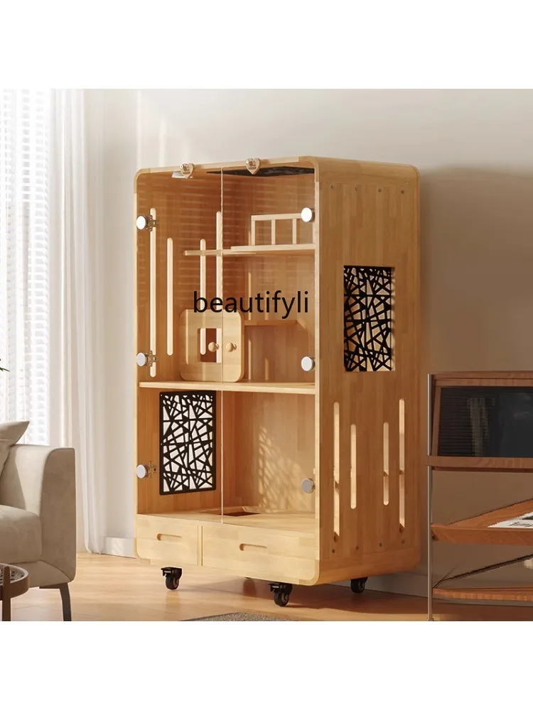 Cat Cage Solid Wood Home Cat Cabinet Indoor Cat Nest Super Large Free Space Luxury Cat Villa Cattery