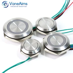 Ultra Short LED Light Switch 16/19/22/25/30mm 12V 24V 220V Momentary Self Reset Waterproof Metal Push Button Switch with Wire