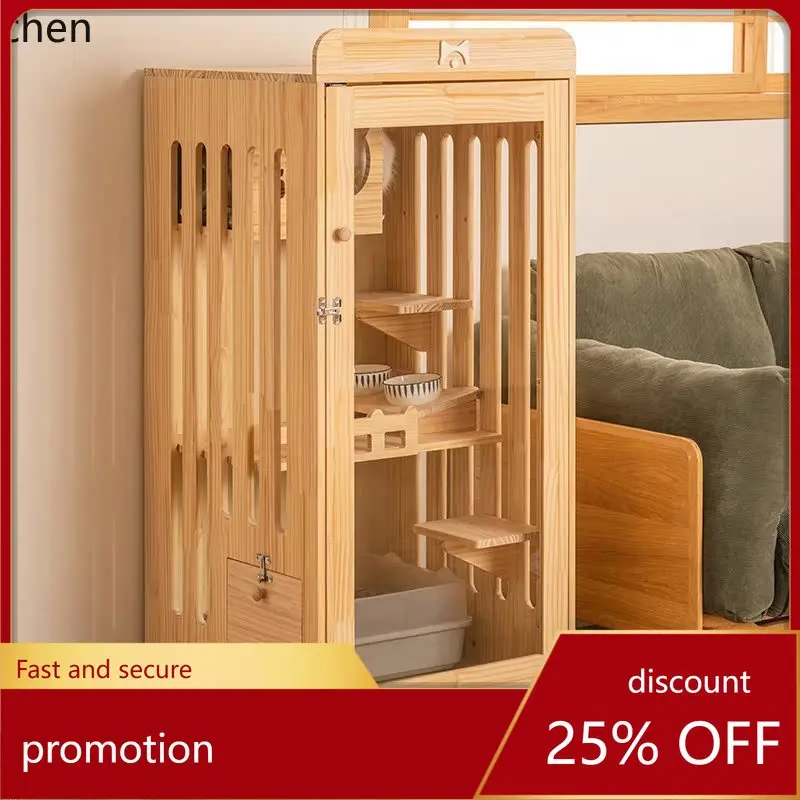 

ZMLsolid wood cat villa cage small pet household indoor free access cat house