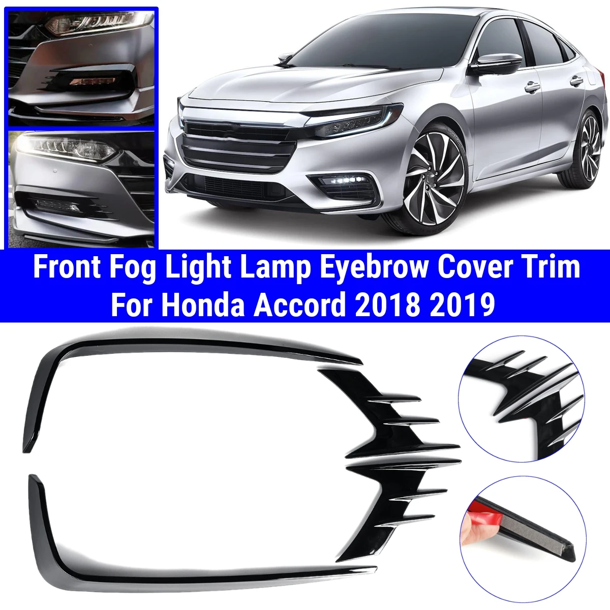 Gloss Black Front Fog Light Lamp Eyebrow Cover Trim For Honda Accord 2018 2019 Tuning Custom Body Kits Spoiler Splitter