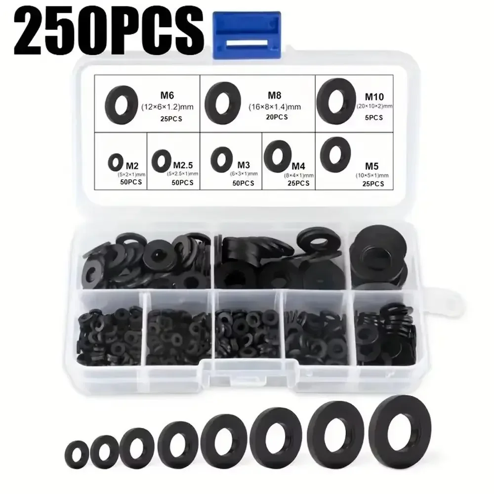 Picture 6: Black & White Flat Washers Flat Ring Waterproof Gaskets Assortment Kit Universal Rubber Material Sealing Gaskets