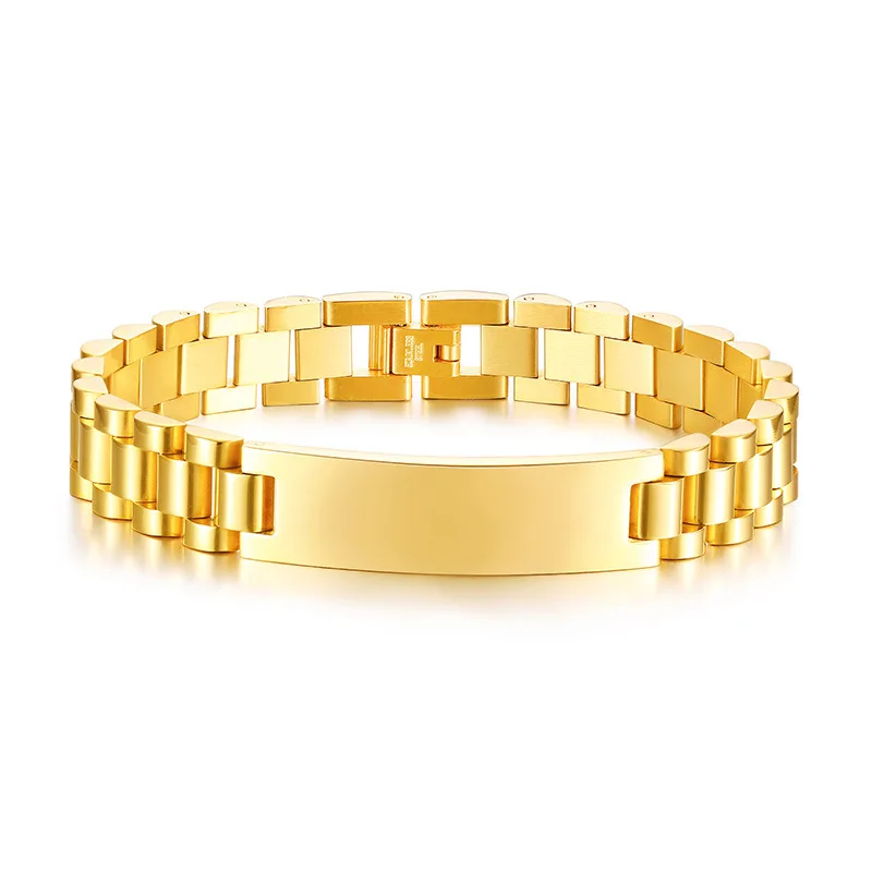 12mm 8.26'' Women's Mens Fashion ID Bracelet Stainless Steel Strap Chain Link Wristhand Cool