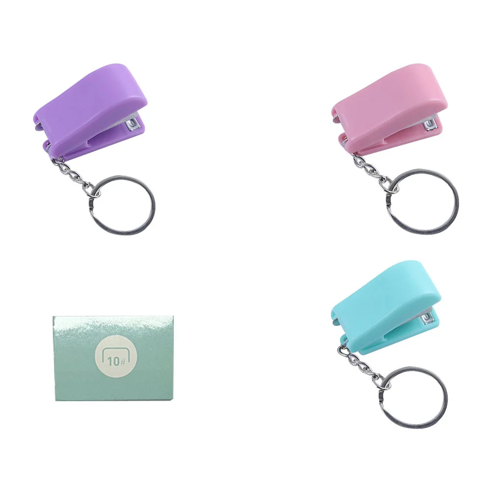 Keychain Stapler Hanging Pendant Exquisite Cartoon Desk Portable Decoration Mini Metal Plastic