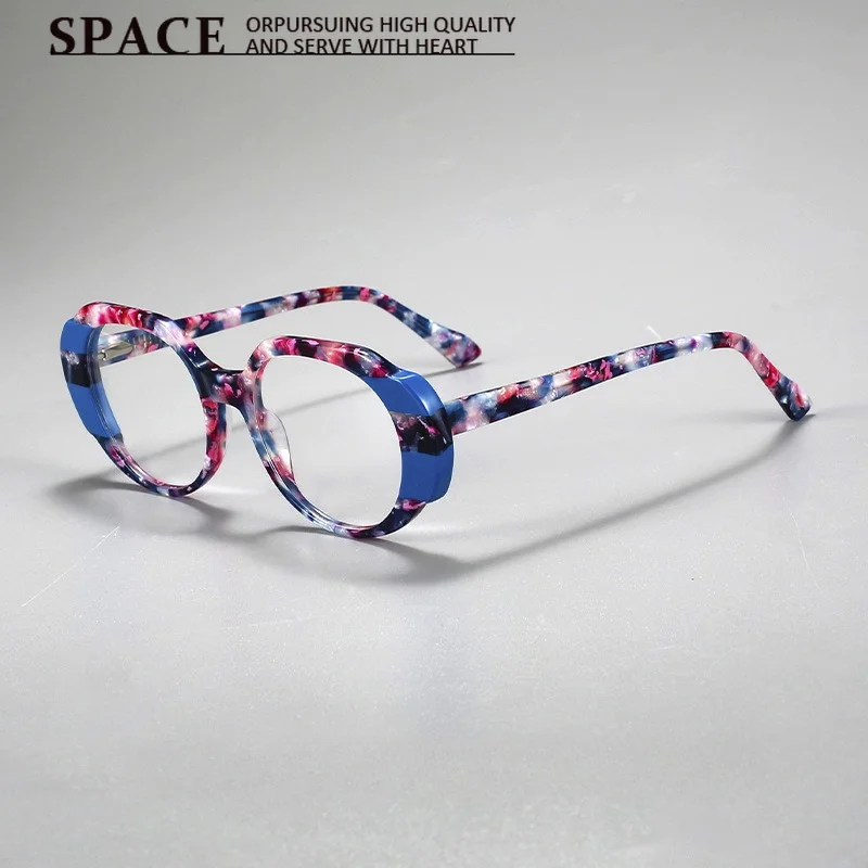 High Quality Unique Cat‑Eye Color Block Large Frame Eyeglasses Ins Trendy Vintage Unisex Plain Glasses Support Prescription Lens