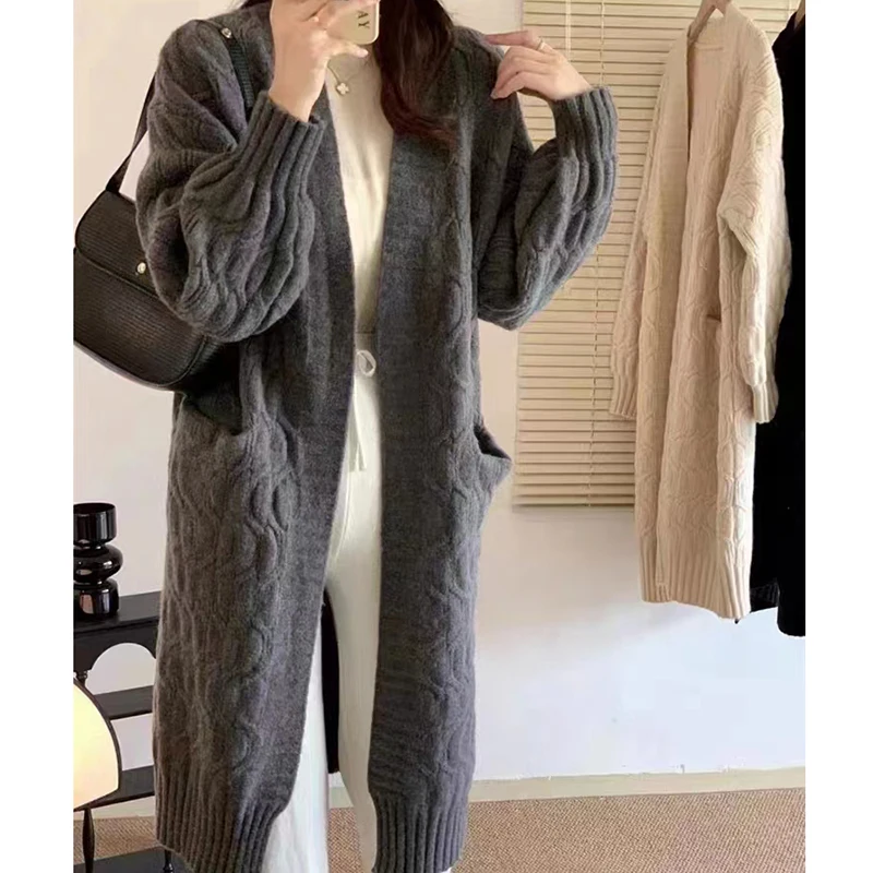 ITOOLIN Women Autumn Thicken Knit Long Cardigan Coat With Pockets Lantern Sleeve Warm Loose Wome Causal Sweater Jacket Winter