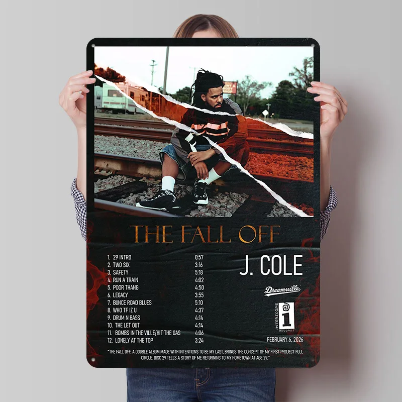 J. Cole The Fall Off Album Art Tinplate Poster Custom Wall Art Vintage Metal Signs Retro Tin Plaque for Decoration Garage House