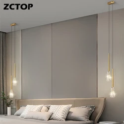 LED Copper Small Pendant Lamps Srystal Bedside Lights For Living Room Bedroom Hotel Cafe Bar Decor Hanging Light Fixtures AC220V