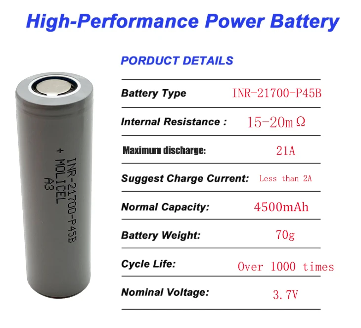 Brand new original INR 21700 P45B 4500mAh lithium battery. 3.7V 24A high discharge electric tool battery,toy,Assembleable view 2