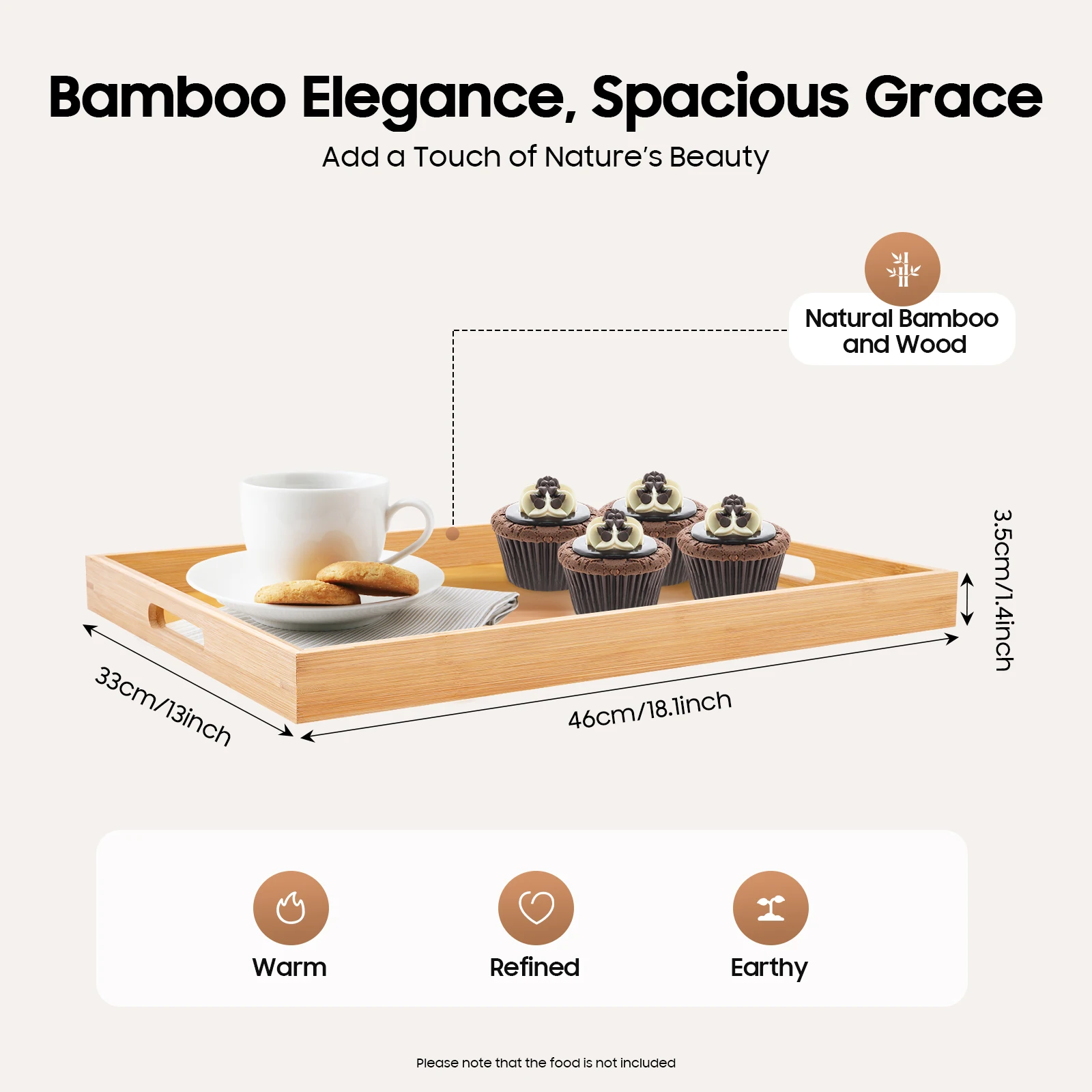 

4 шт. бамбуковый сервировочный поднос с ручкой, прямоугольный поднос для чайной чашки, кухонный поднос для хранения десертов, фруктовых напитков