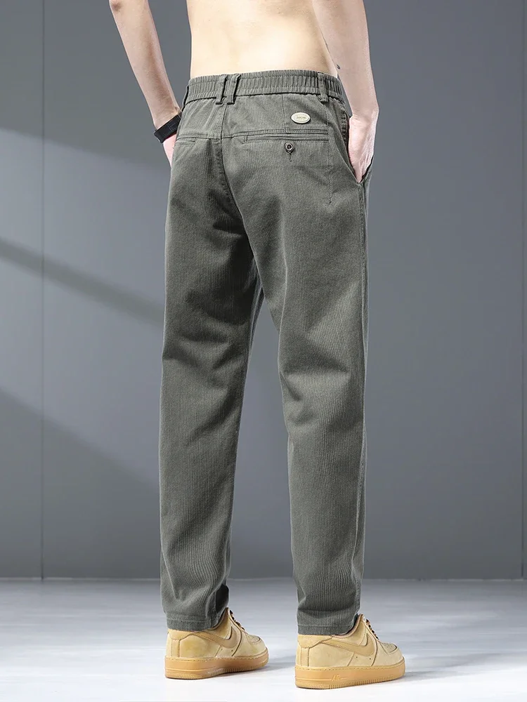 2024 Autunno Nuovo Marchio di Abbigliamento Pantaloni Cargo da Uomo in Cotone Elastico in Vita Pantaloni Casual Maschili Verde Esercito Grigio Pantaloni Stretch